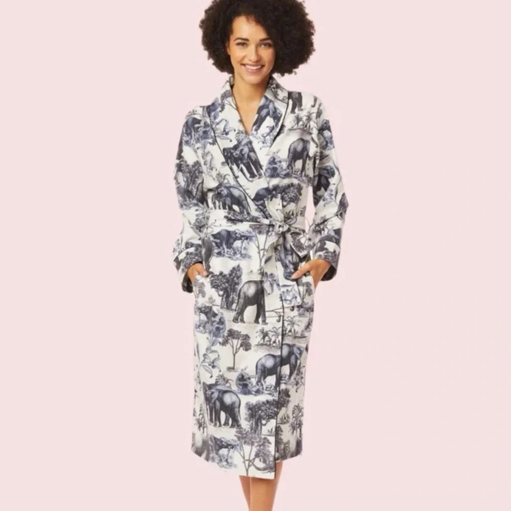 The Cat’s Pajamas Safari Toile Luxe Pima Shawl Robe - Picture 1 of 9